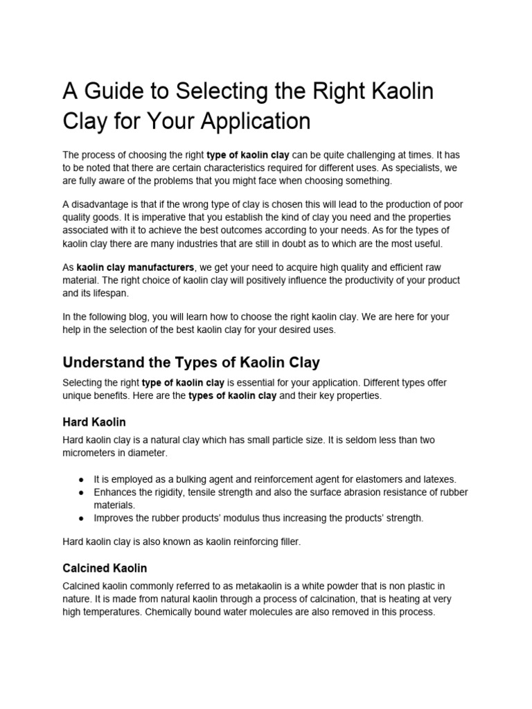 A guide to selecting the right kaolin clay for your application