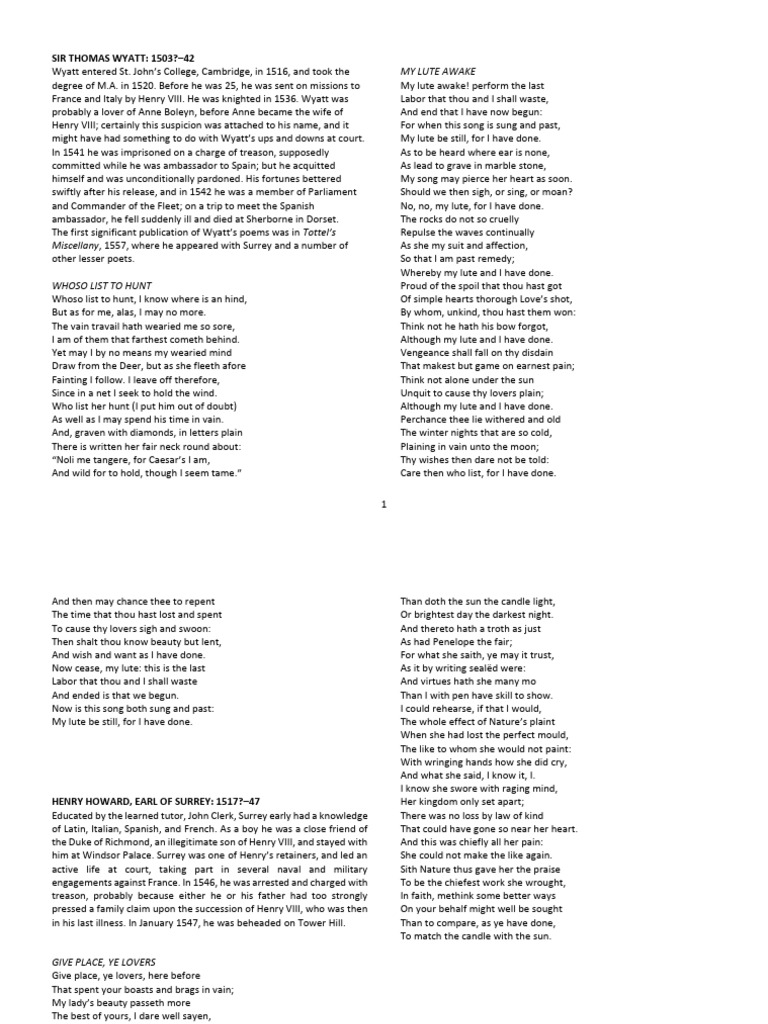 16th-Century English Poetry Booklet | PDF