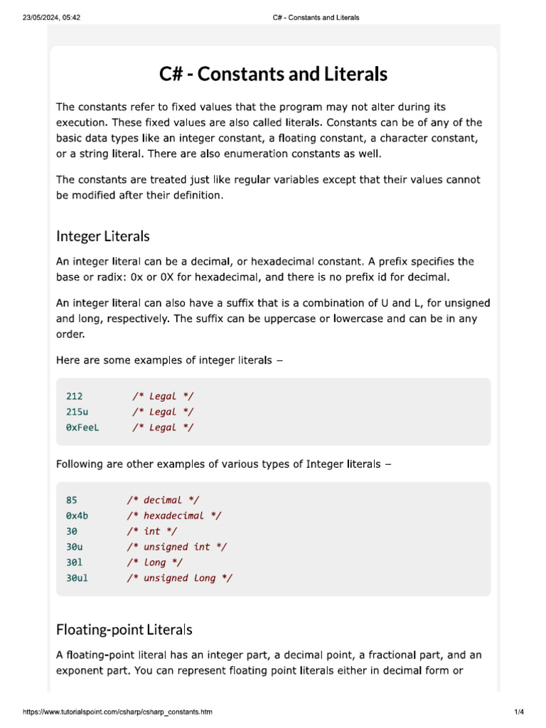 Constants in C# | PDF