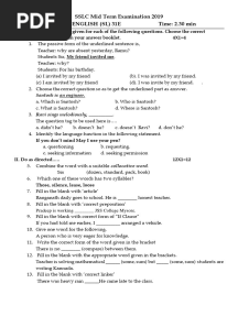 Karnataka 10th Mid Term SA1 Exam English Question Paper 2