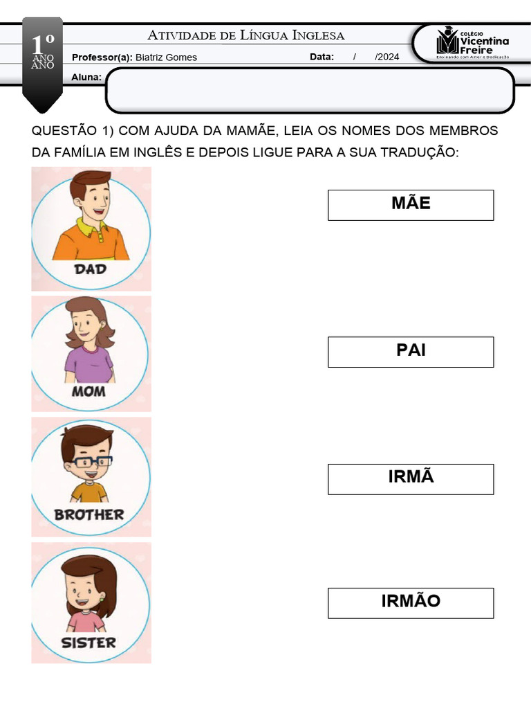 Atividades de Inglês: Minha Família 1º Ano | PDF | Esportes e Recreação ...
