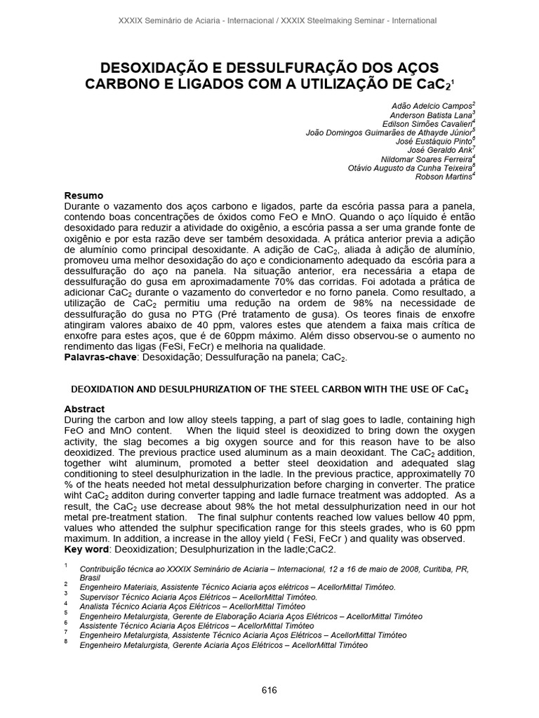 Desoxidação e Dessulfuração de Aços com CaC2 | PDF | Gusa | Ferro