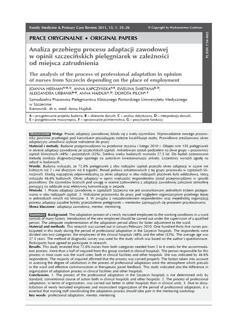 Analiza Przebiegu Procesu Adaptacji | PDF