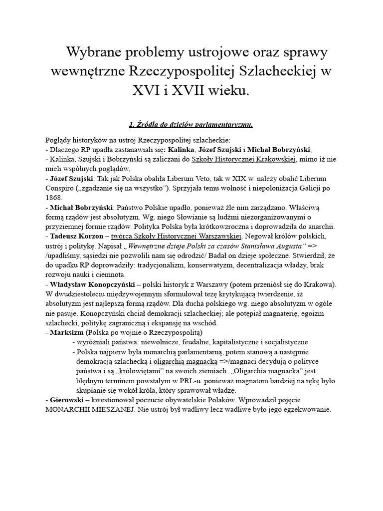 Wybrane Problemy Ustrojowe Oraz Sprawy wewnŚÖtrzne Rzeczypospolitej ...