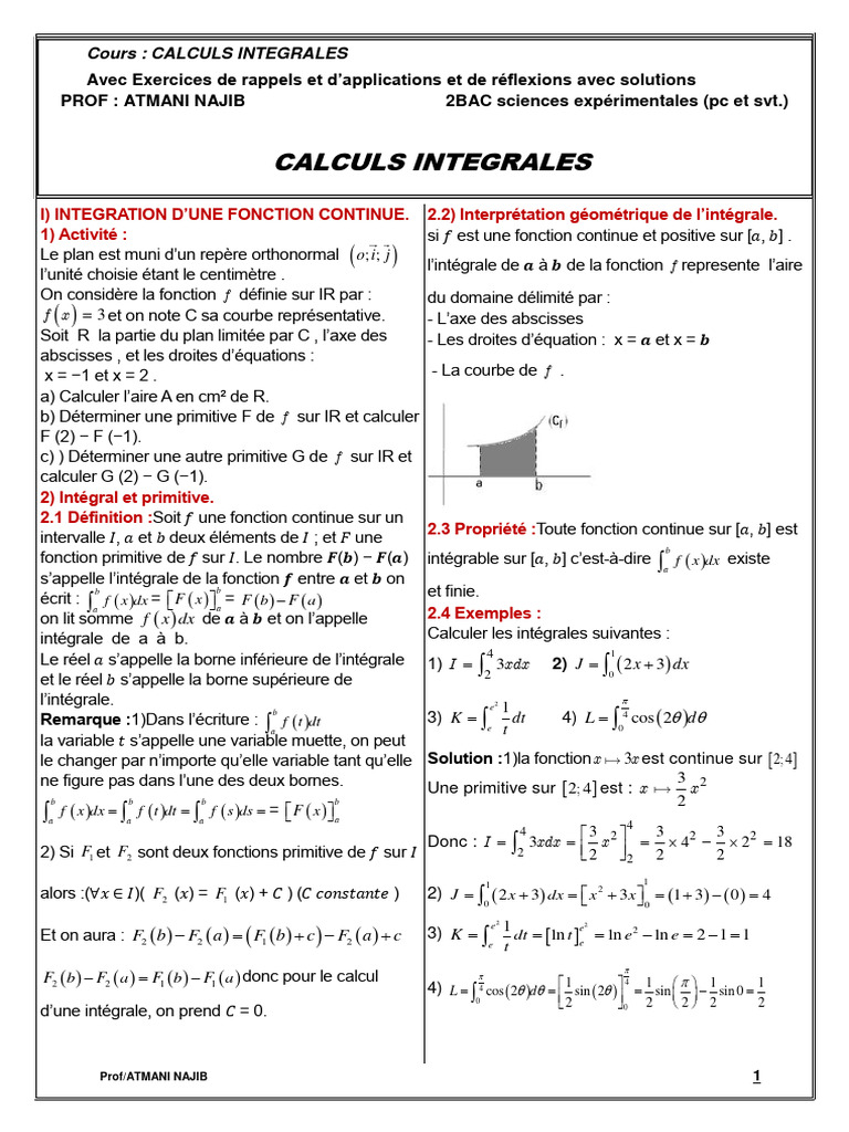 Cours et Exercices sur les Intégrales | PDF | Intégral | Fonction ...