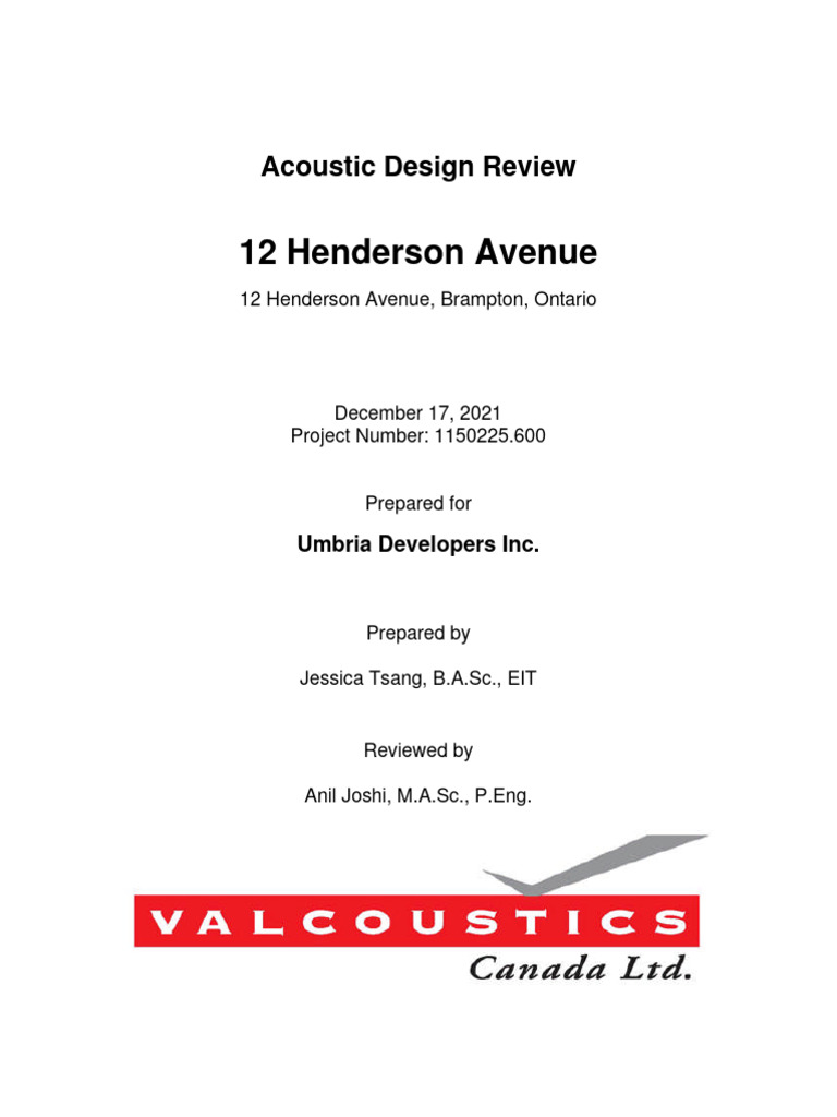 01 12 Henderson Avenue - Acoustical Report v1 | PDF | Drywall | Wall