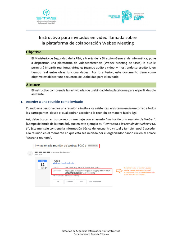 Instructivo De Usabilidad De Salas Webex Meeting Como Invitado Pdf