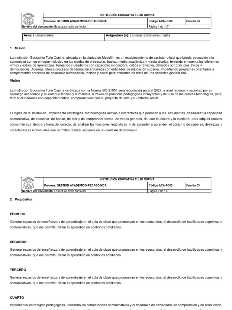 Plan De Estudios Ingles Pdf Plan De Estudios Aprendizaje