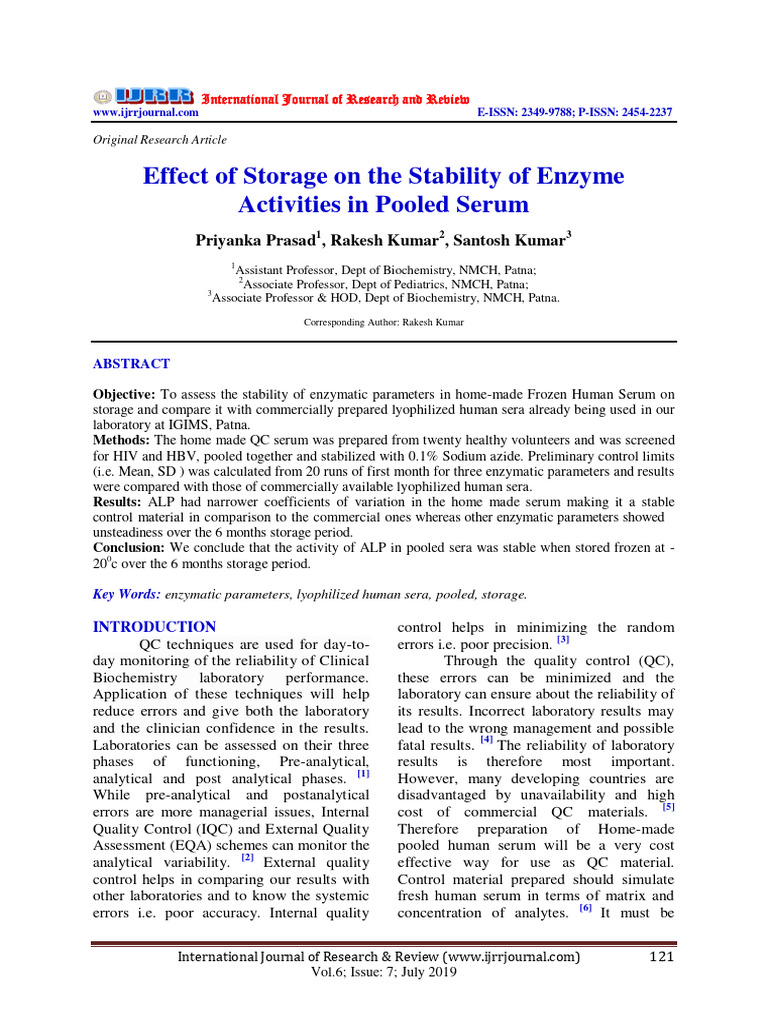 Effect of Storage On The Stability of Enzimes 2019 | PDF