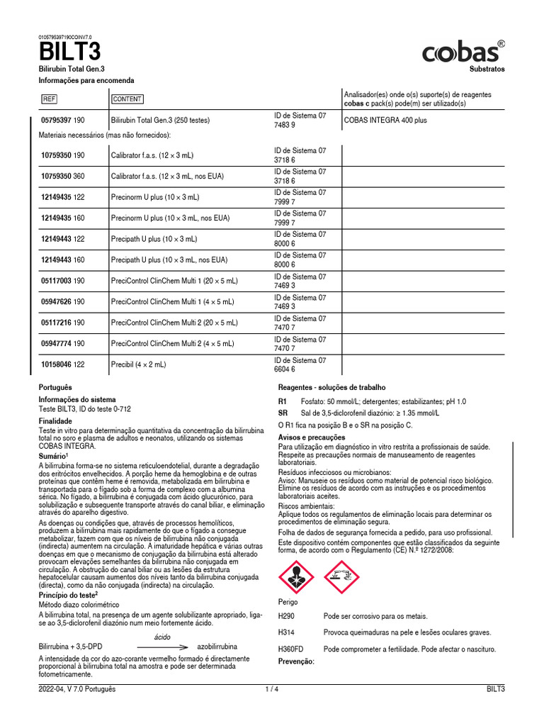 Teste de Bilirrubina Total BILT3 | PDF | Bile