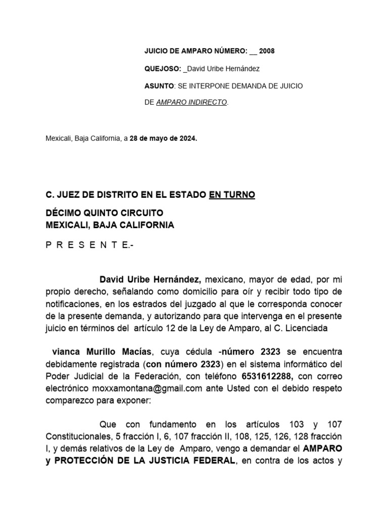 Amparo Indirecto contra Orden de Aprehensión | PDF | Detención ...