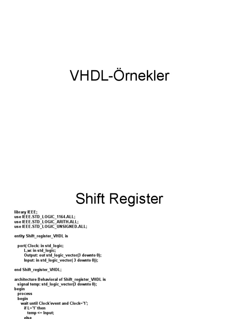 VHDL Shift Register and Memory Modules | PDF | Computers