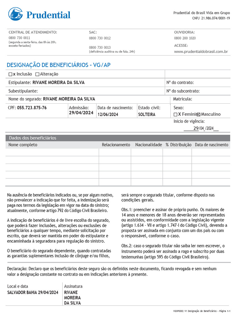 Como Preencher Designação de Beneficiários | PDF