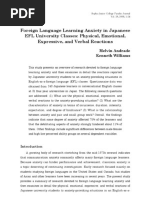Foreign Language Learning Anxiety In Japanese Efl Emotions Self Improvement