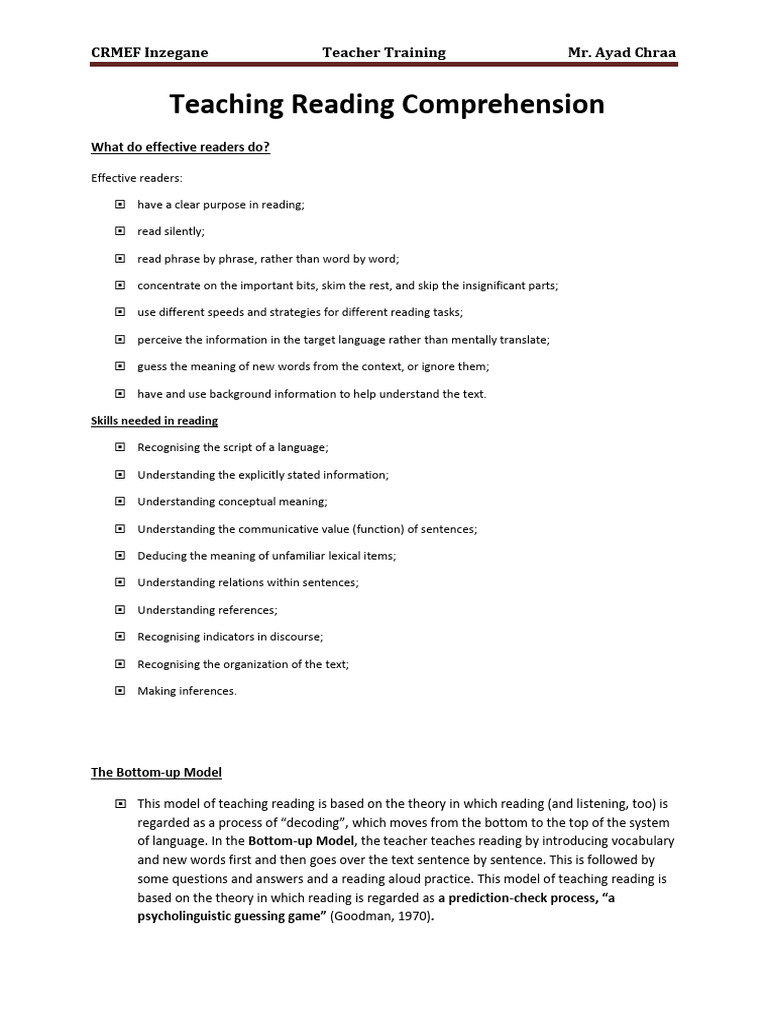 How To Teach Reading Comprehension - Class Notes 0 Assignment | PDF ...