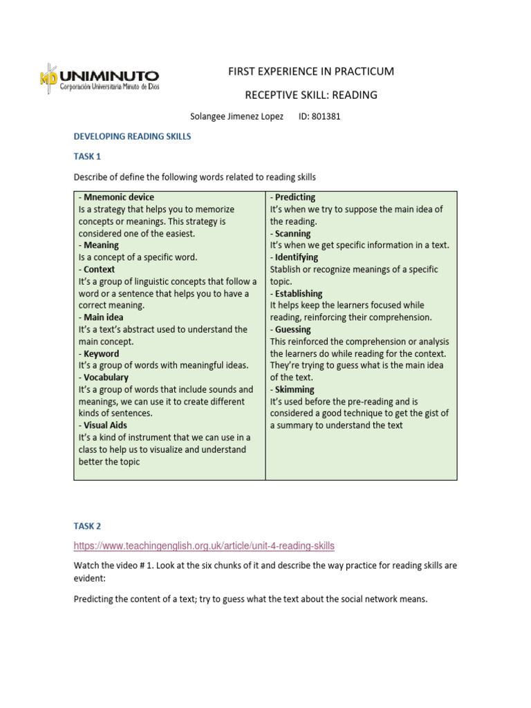 Workshop Receptive Skill Reading Pdf Reading Comprehension Vocabulary