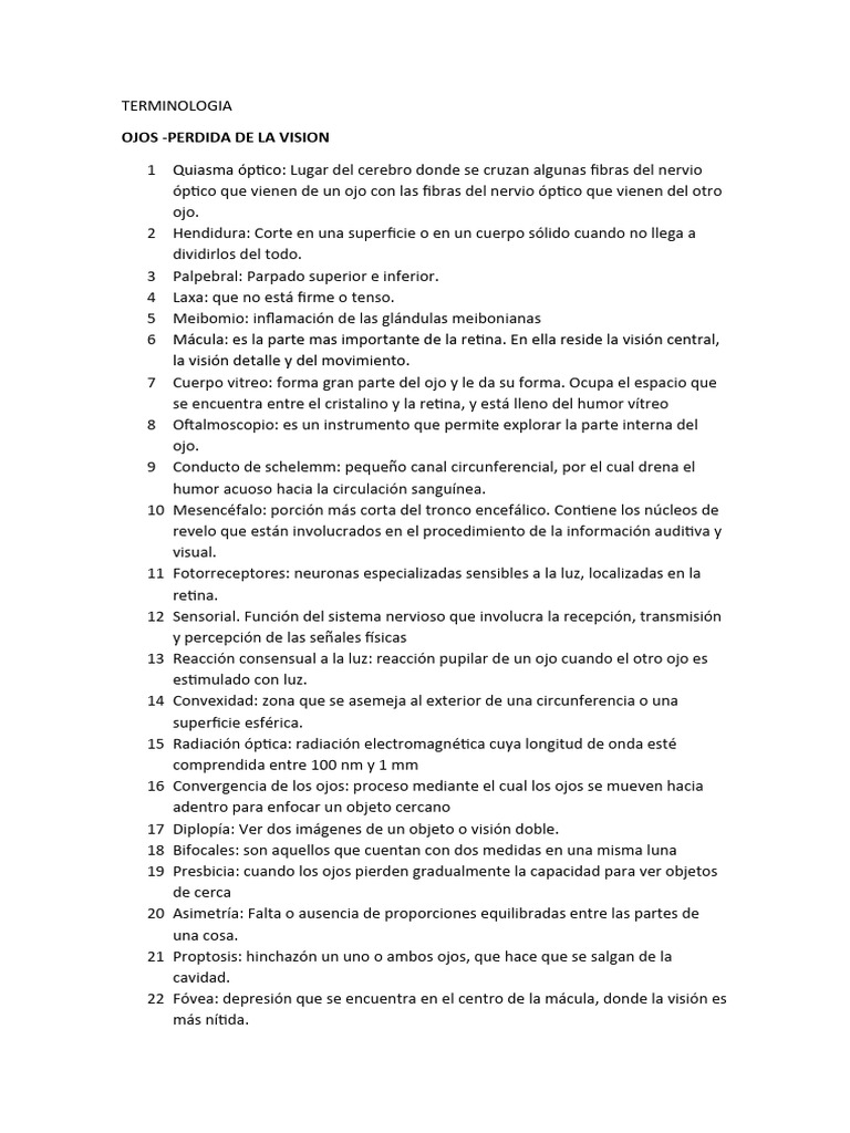 TERMINOLOGIA | PDF | Ojo humano | Percepción visual