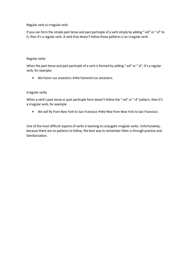 Regular vs Irregular Verbs Explained | PDF | Language Arts & Discipline