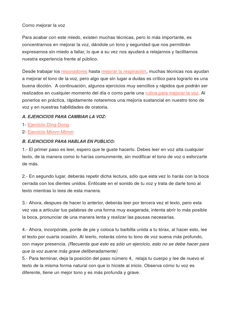 Mejora tu voz con ejercicios prácticos | PDF