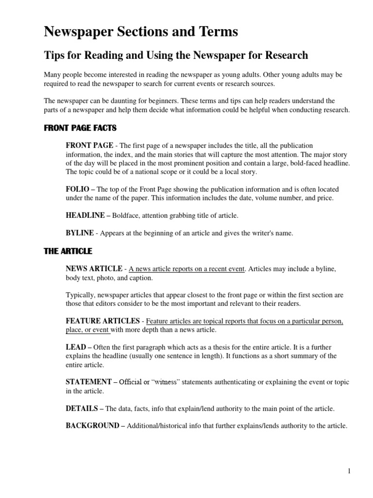 Understanding Newspaper Structure | PDF | Newspapers | News