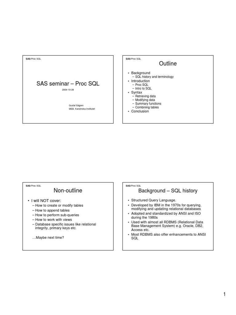 Proc SQL Slides 20041026 | PDF