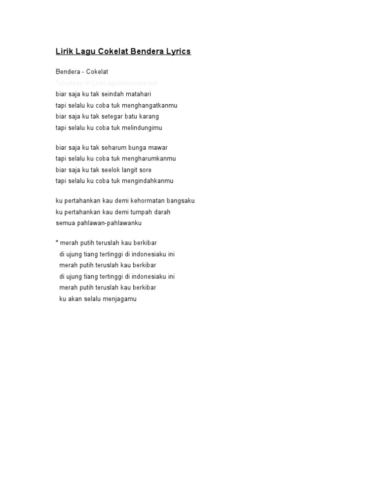 Lirik Lagu Cokelat Bendera Lyrics