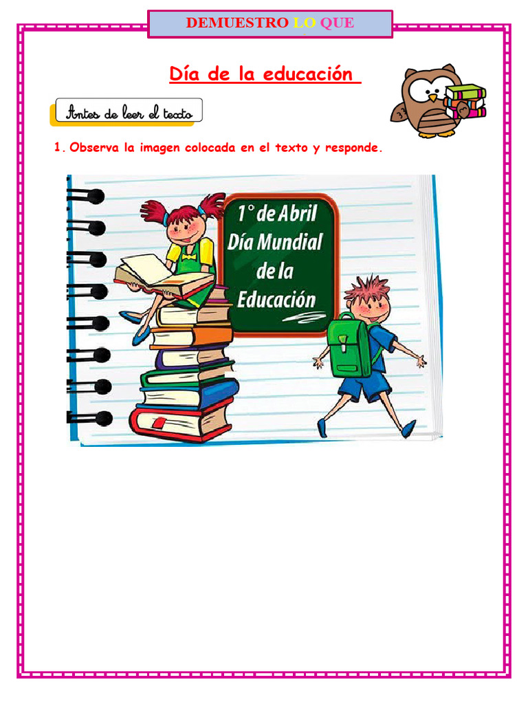 Ficha Plan Lector Dia de La Educacion | PDF