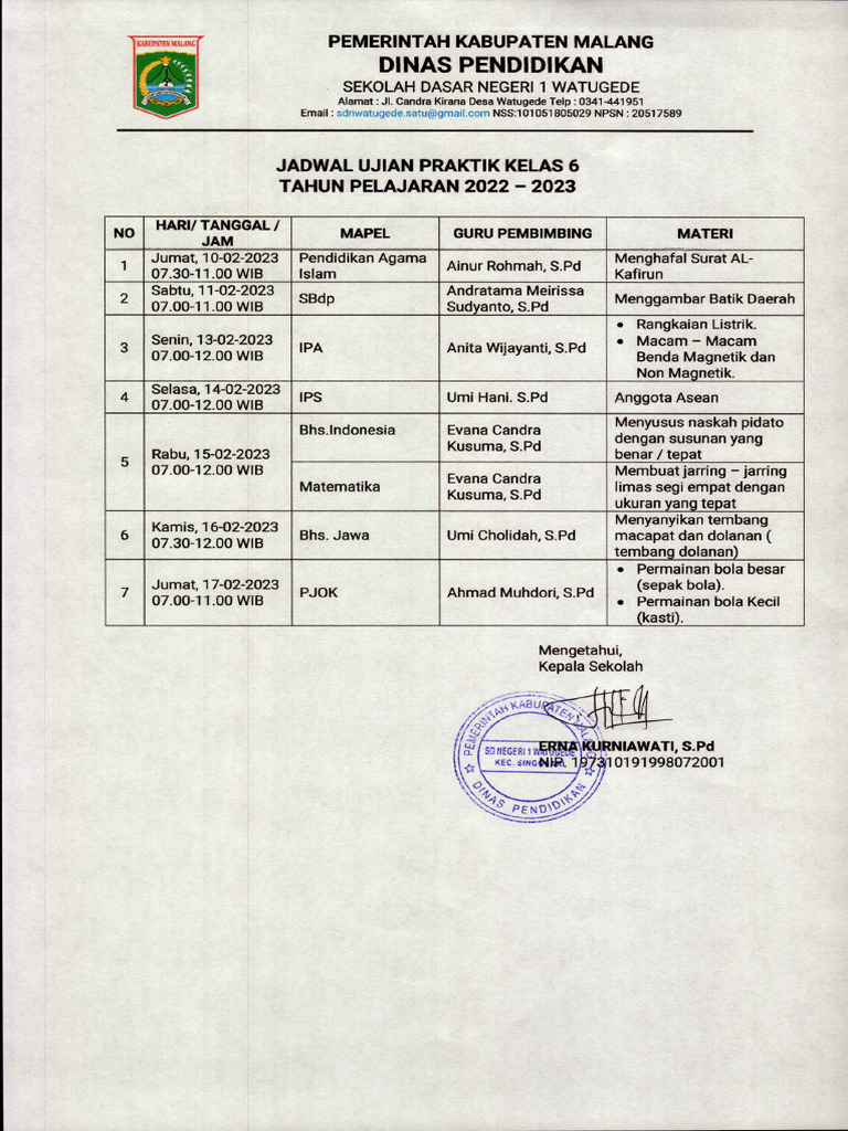 Jadwal Ujian Praktik Pdf