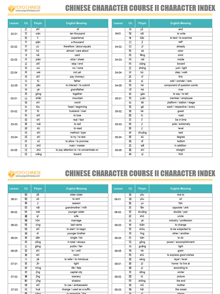 Chinese Chq345tgaracter Course efwefII Character Index | PDF