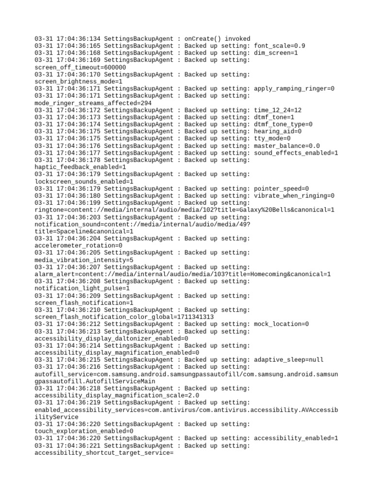 Android Settings Backup Log | PDF | Software | Computing