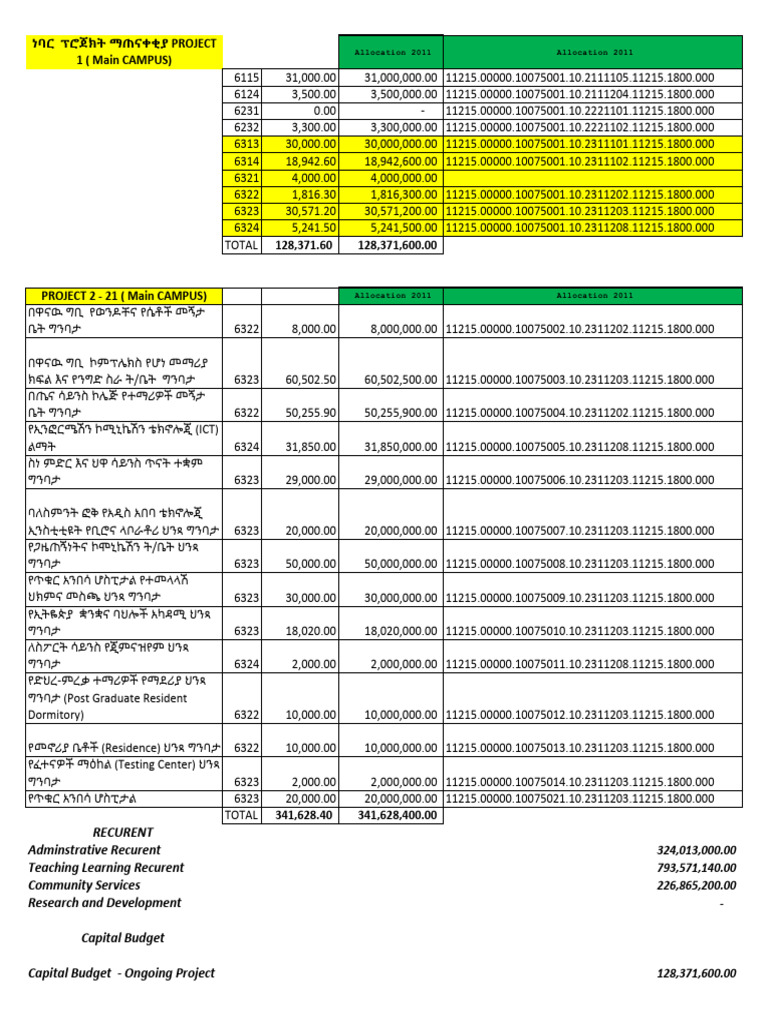 AAU 2011 Budget Year Budget Allocation | PDF | Economies