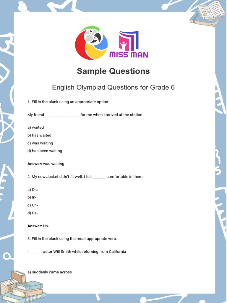 Grade 6 English Olympiad Prep | PDF | Languages | Foreign Language Studies