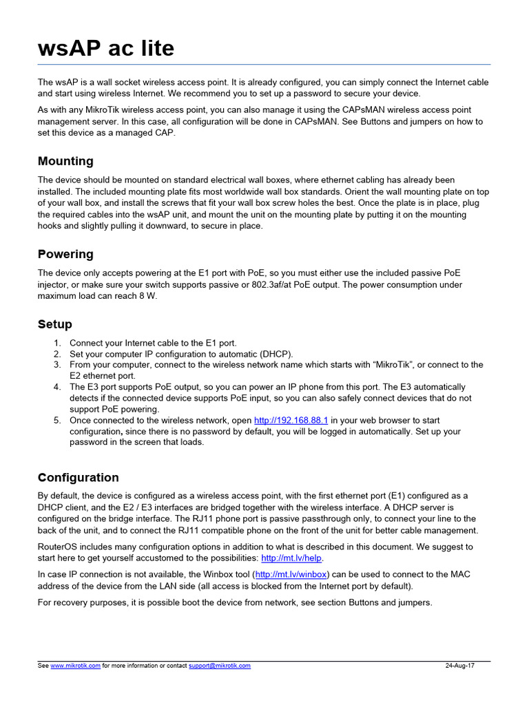 MikroTik wsAP Wall Socket Access Point | PDF | Electromagnetic ...