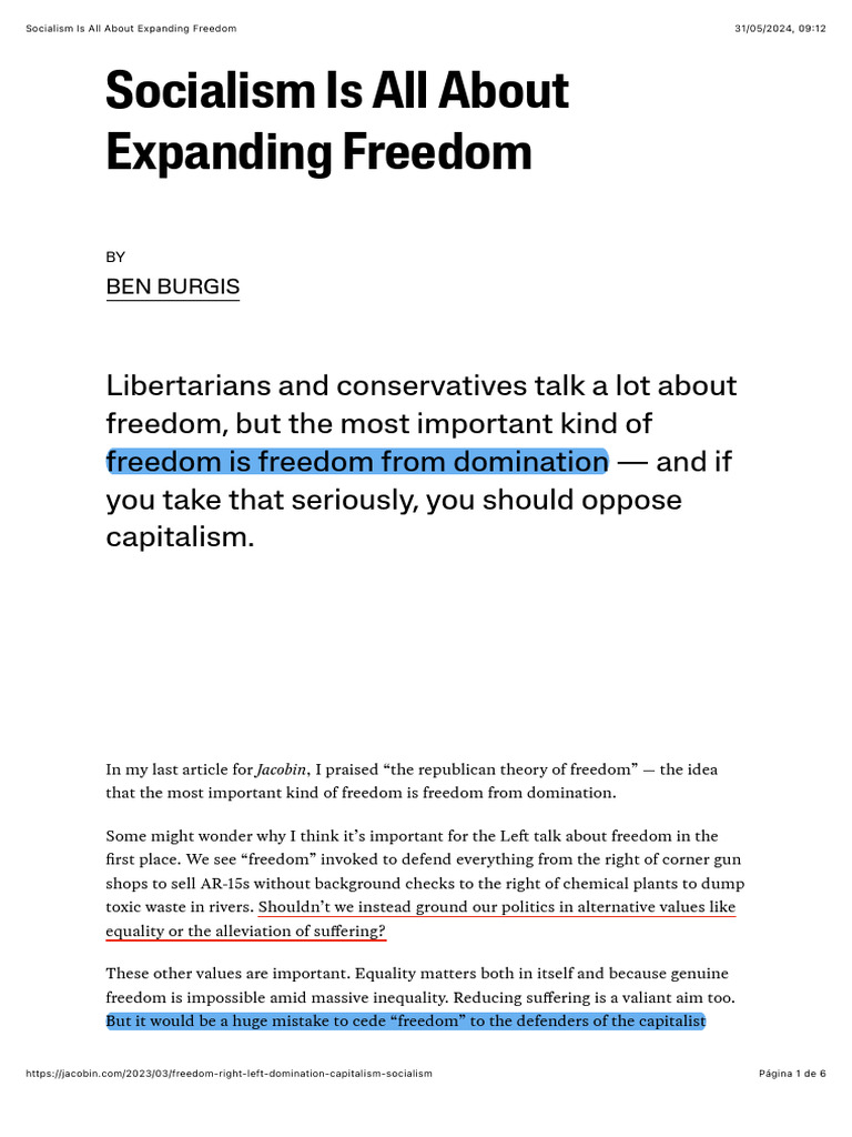 Socialism's Role in Expanding Freedom | PDF | Property | Socialism