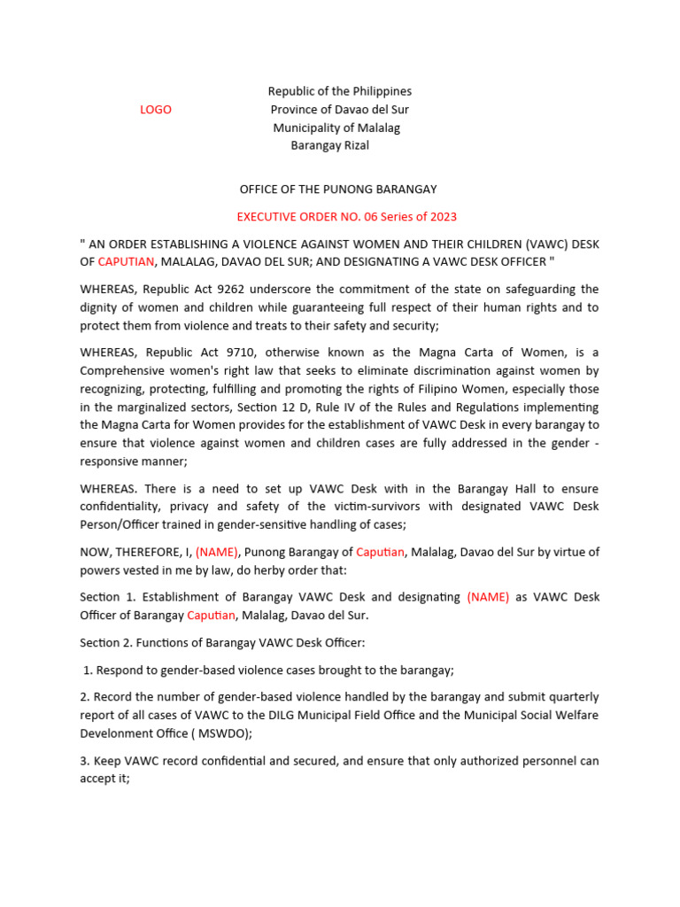 Eo Vawc Barangay | PDF | Violence | Domestic Violence