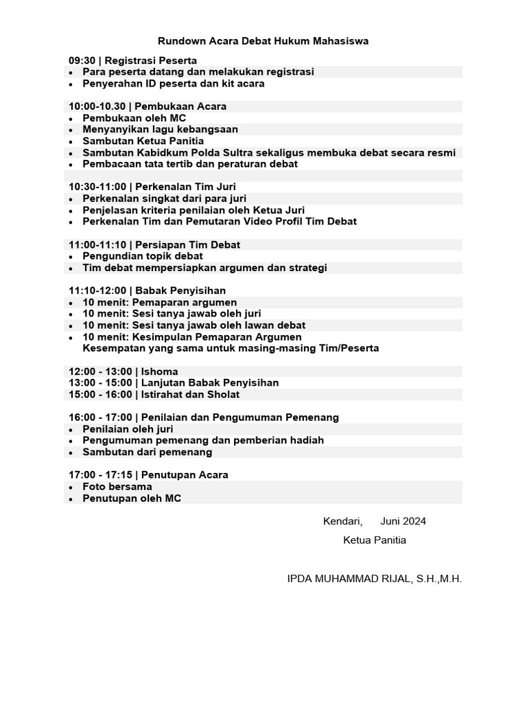 Rundown Debat Hukum Mahasiswa 2024 | PDF