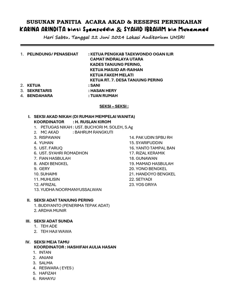 Susunan Panitia Acara | PDF