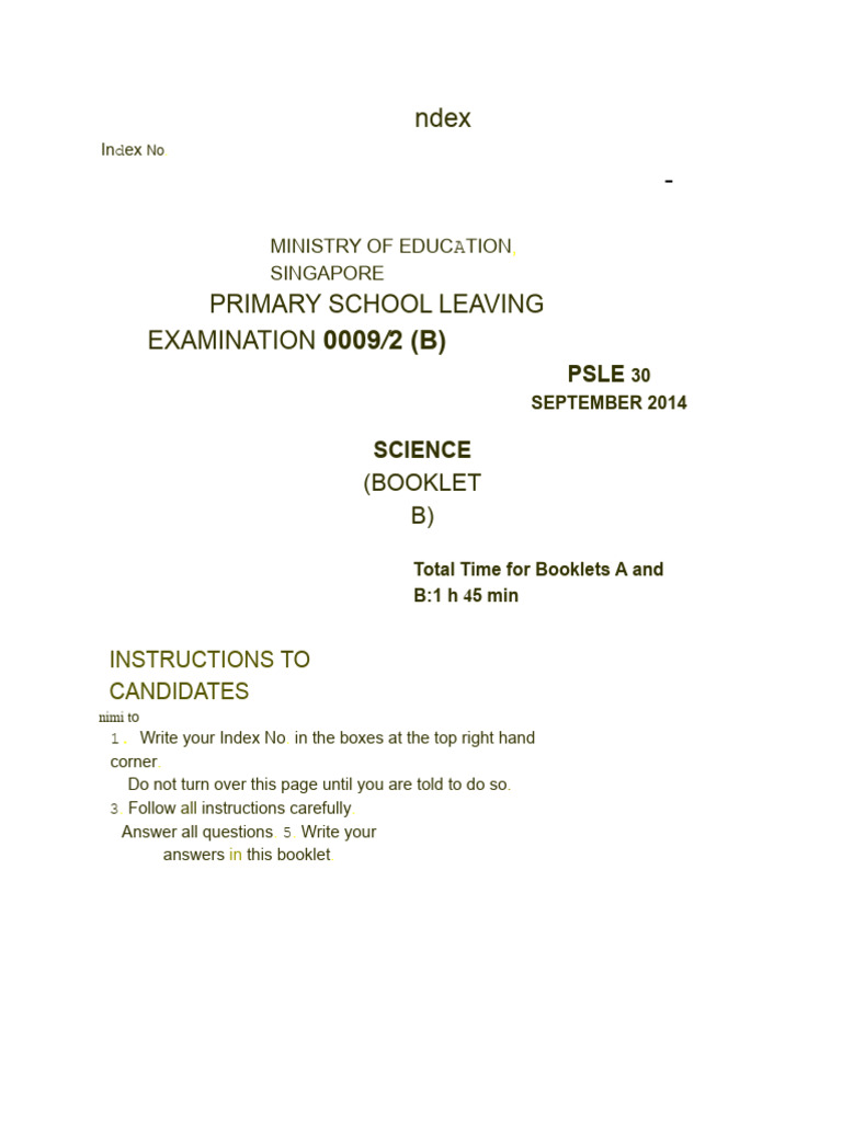 PSLE 2014 Science Exam Paper | PDF | Sea Turtle | Turtle