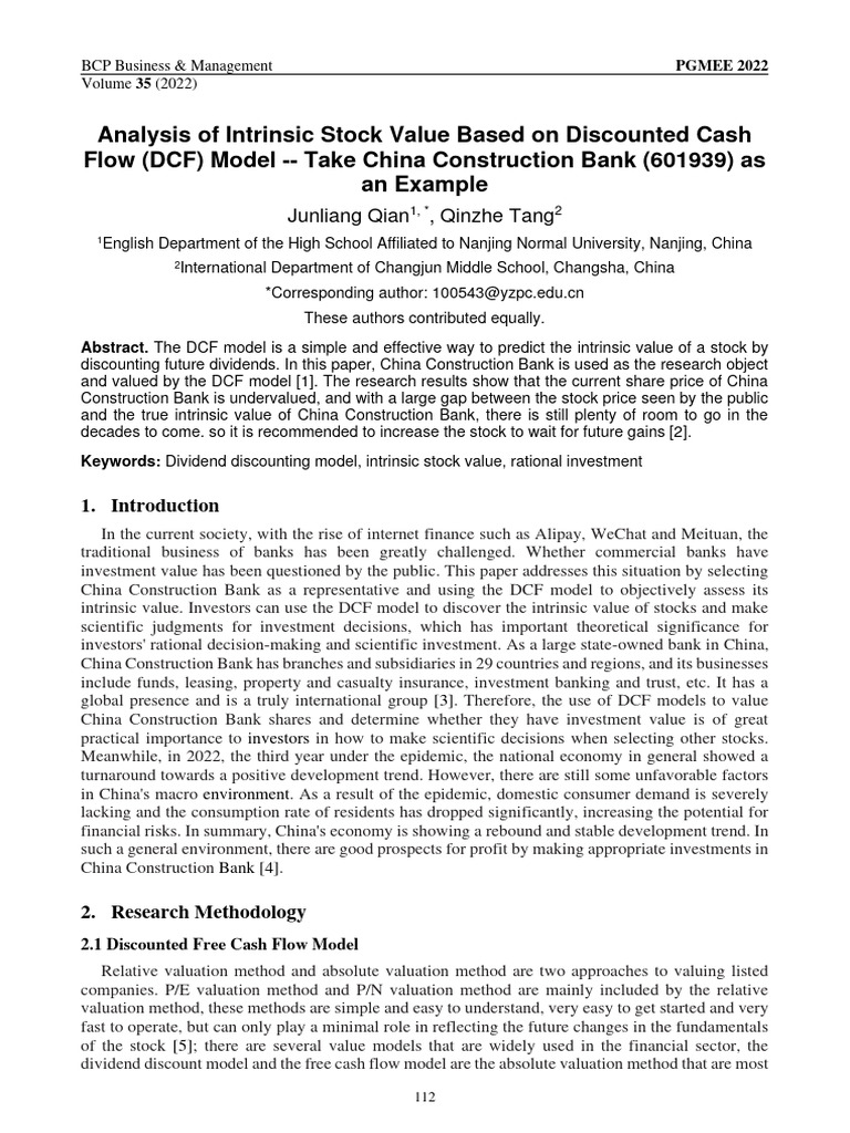 Analysis of intrinsic stock value based on discoun pdf valuation