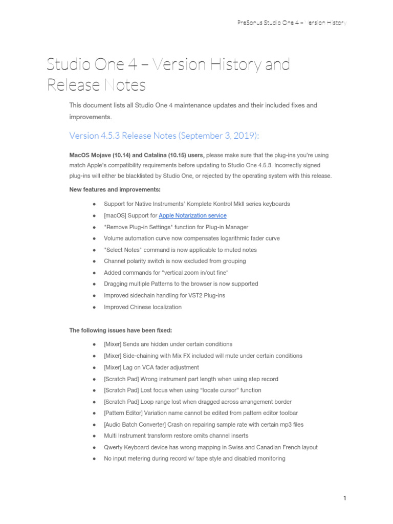 Studio One 4.5 Release Notes Summary | PDF | Computer Keyboard | Mac Os
