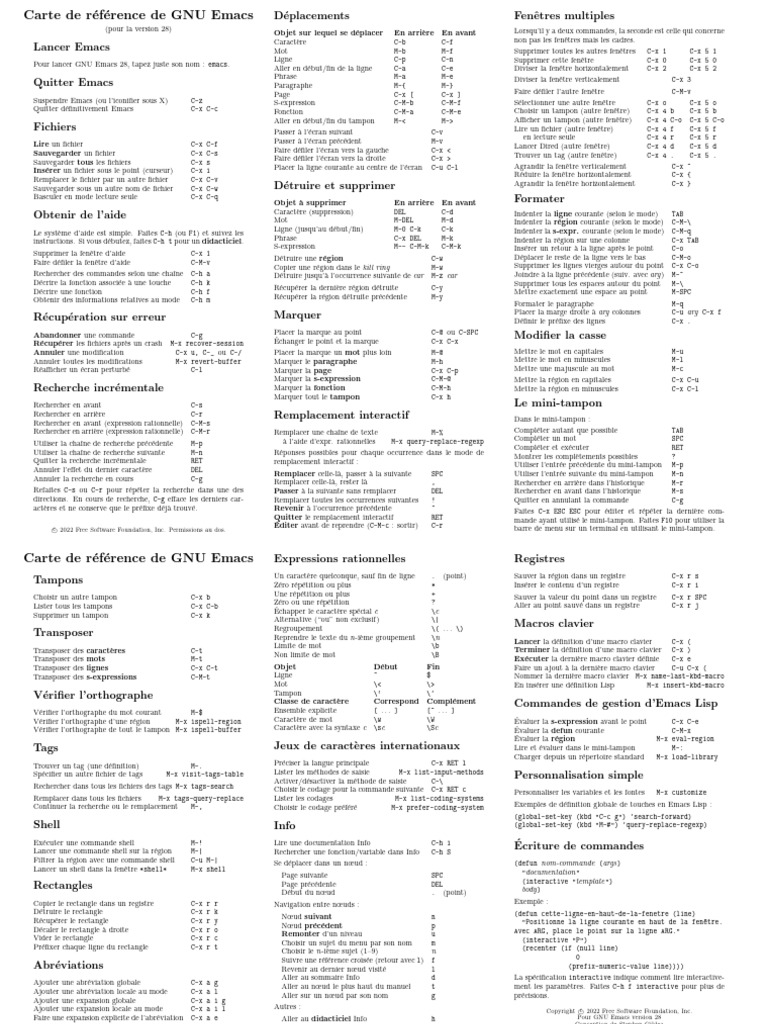 Carte de référence GNU Emacs 28 | PDF | Macro-définition ...