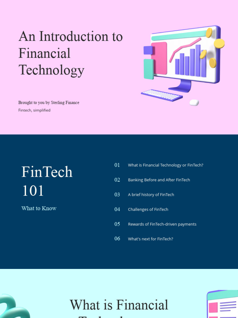 Financial technology fintech technology presentation in colourful 3d