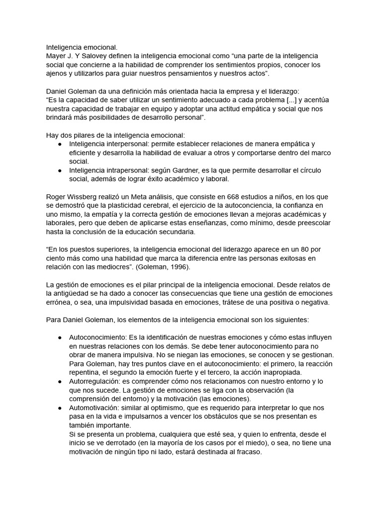 Inteligencia Emocional | PDF | Inteligencia emocional | Las emociones
