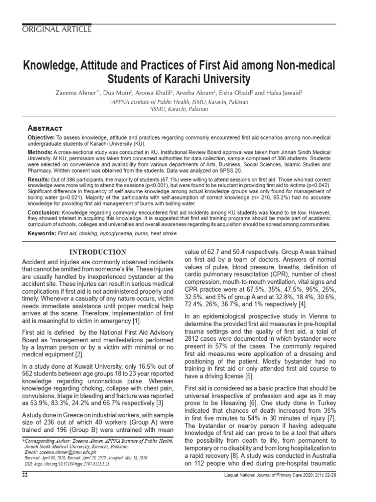 Knowledge, Attitude and Practices of First Aid Among Non-Medical ...