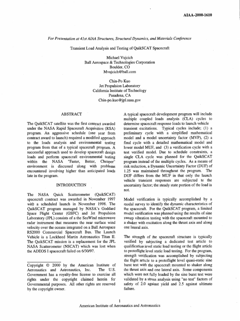 Spacecraft Transients Load Analysis | PDF | Nasa | Goddard Space Flight ...