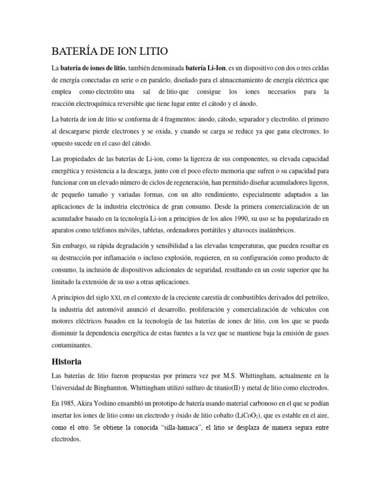 Batería de Ion Litio | PDF | Batería de iones de litio | Electricidad
