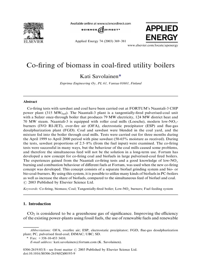 Co-Firing Biomass with Coal in Boilers | PDF | Coal | Fossil Fuel Power ...