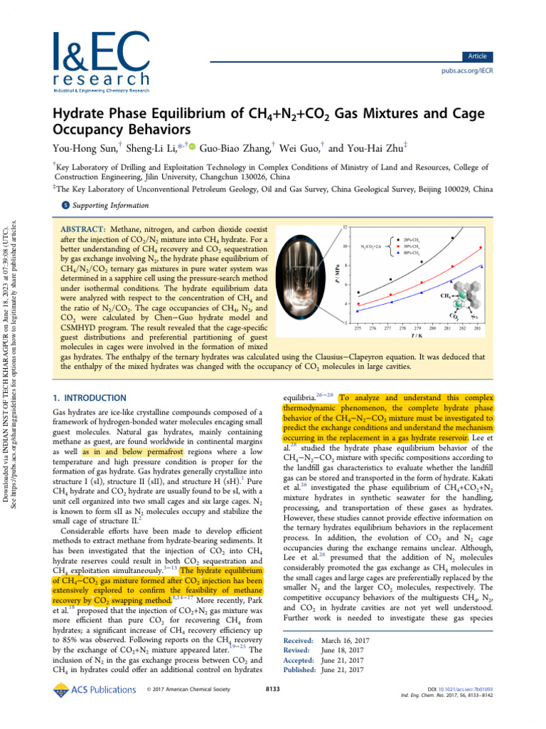 CH4-N2-CO2 Hydrate Phase Equilibrium Study | PDF | Gases | Methane