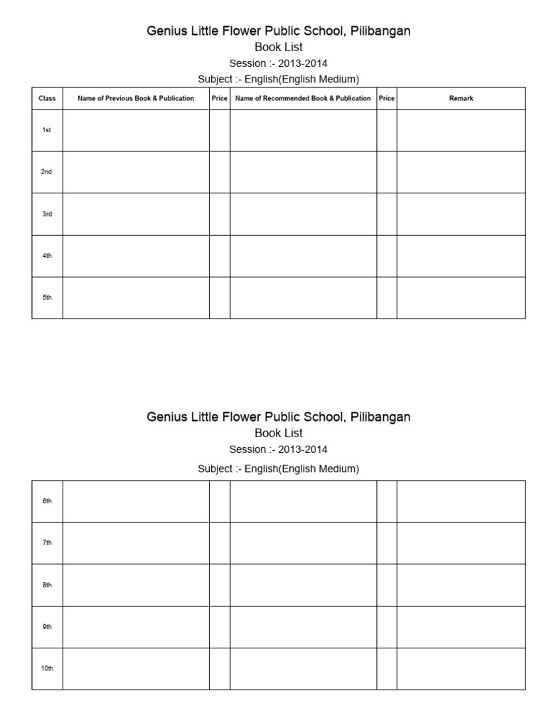 Genius Little Flower School Book List | PDF | Books