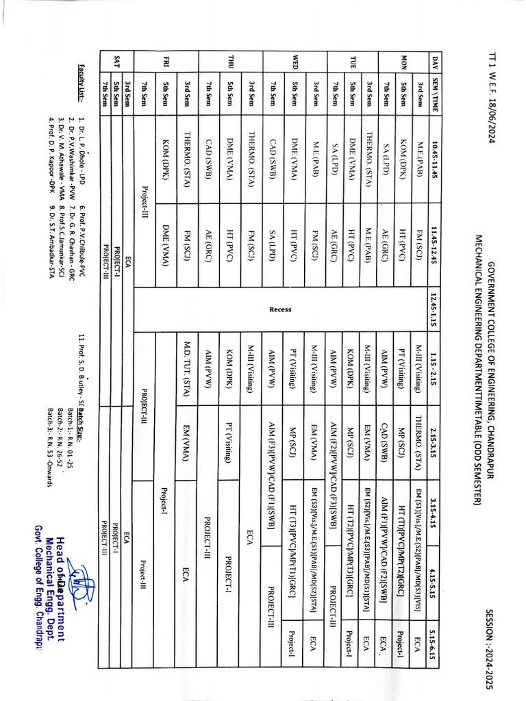 Timetable Odd Semester 2024-2025 | PDF